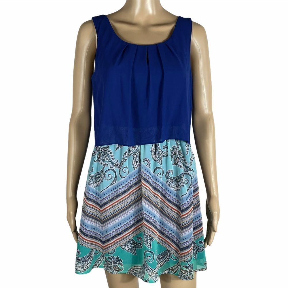Emerald Sundae Blue and Teal Patterned Dress